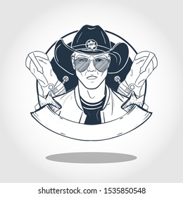 Hand drawn sketch cowboy. Vector illustration
