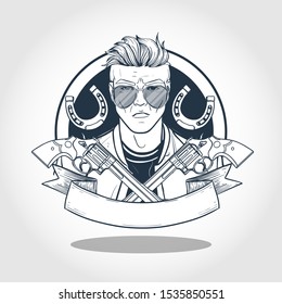 Hand drawn sketch cowboy. Vector illustration