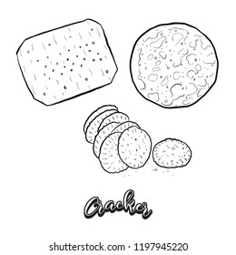 Hand drawn sketch of Cracker bread. Vector drawing of Crispy bread food, usually known in International. Bread illustration series.