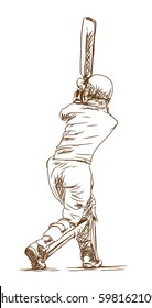 Hand drawn sketch of Cricket player playing game in vector illustration.