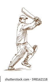 Hand drawn sketch of Cricket player playing game in vector illustration.