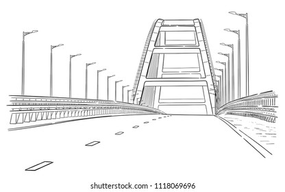 Hand drawn sketch of Crimean bridge