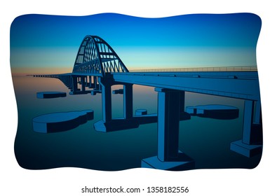 Hand drawn sketch of Crimean bridge in the night