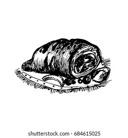 Hand Drawn Sketch of Croissant. Vintage Sketch. Great for Banner, Label, Poster