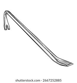 Hand drawn sketch of crowbar tool for construction and demolition