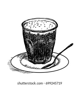 Hand drawn sketch of  cup of coffee, Black and White simple line Vector Illustration for Coloring Book - Line Drawn Vector