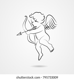 Hand Drawn Sketch Of Cupid. Vector Illustration