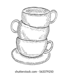 Hand Drawn Sketch Cups Vector Illustration.