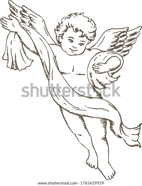 Hand Drawn Sketch Cute Little Angel Stock Vector (Royalty Free ...