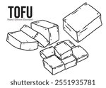 Hand drawn sketch design of tofu, for foodstuffs, from soybeans, Asian, Asian food, Chinese food, Indonesia, and others