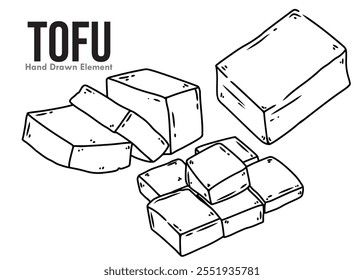 Projeto de esboço desenhado à mão de tofu, para alimentos, de soja, asiático, comida asiática, comida chinesa, Indonésia e outros