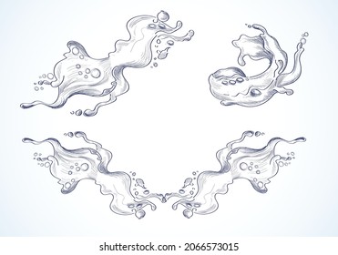 Hand drawn sketch different sea waves set