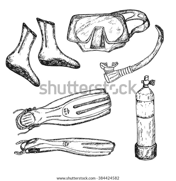 Hand Drawn Sketch Diving Equipment Mask Stock Vector (Royalty Free