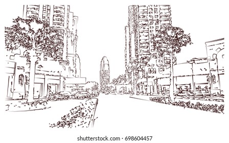 Hand drawn sketch of Doha Qatar in vector illustration.