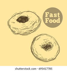 Hand drawn sketch donut. Illustration for restaurant or cafe menu. Vintage food sketch.