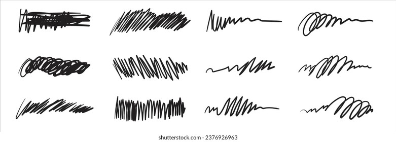 Hand drawn sketch doodle arrows, checkmarks, signs, icons, lines, brush strokes, brackets, speech bubbles, handwritten design elements set isolated on white background