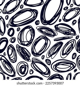 Hand Drawn Sketch Doodle Circles Lines Seamless Pattern