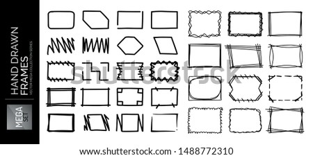 Hand drawn sketch doodle frames set, borders, square and rectangle shapes for text. Design elements collection