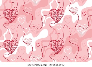 Hand drawn sketch doodle hearts - monochrome seamless pattern. Valentines day or wedding romantic textured decoration