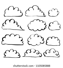 Hand drawn Sketch doodle illustration vector line cloud icon set