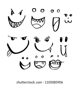Hand drawn Sketch doodle illustration vector line Face icon set