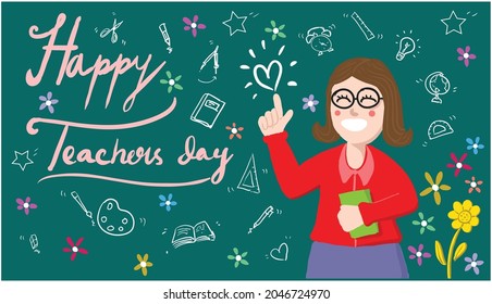hand drawn sketch doodle and illustration happy teachers day background concept. good for thanks giving, postcard, etc