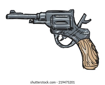 hand drawn, sketch, doodle illustration of revolver