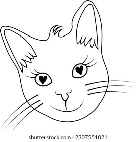 Hand drawn sketch doodle line illustration of a head of a cartoon cat