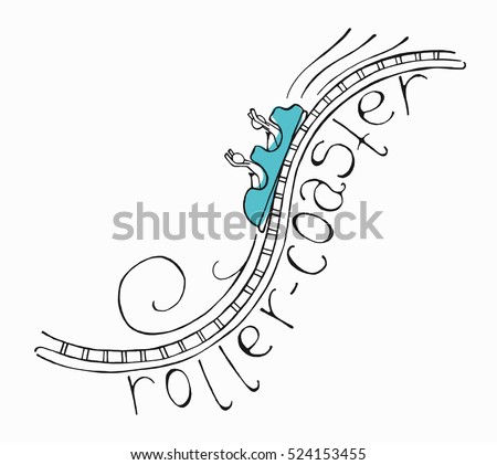Hand drawn sketch doodle roller coaster ride logo with lettering vector