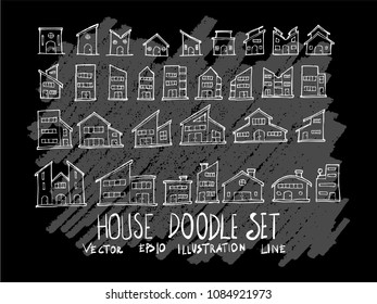 Hand drawn Sketch doodle vector line Building element icon set on Chalkboard