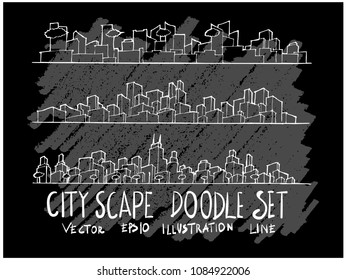 Hand drawn Sketch doodle vector line Cityscape element icon set on Chalkboard
