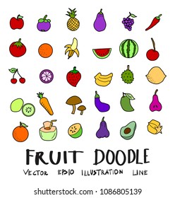 Hand drawn Sketch doodle vector line Fruit element colour icon set on white