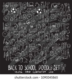 Hand drawn Sketch doodle vector line Back to school icon set on white