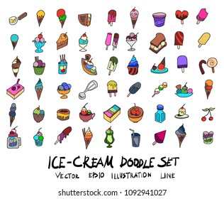 Hand drawn Sketch doodle vector line Ice cream colour icon set on white