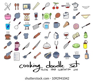 Hand drawn Sketch doodle vector line Cooking colour icon set on white
