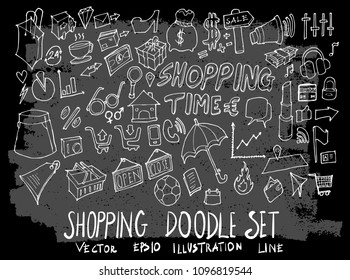 Hand drawn Sketch doodle vector shopping element icon set on Chalkboard