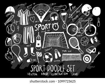 Hand drawn Sketch doodle vector Sport set on Chalkboard