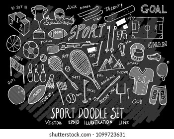 Hand drawn Sketch doodle vector Sport set on Chalkboard