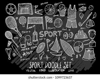 Hand drawn Sketch doodle vector Sport set on Chalkboard