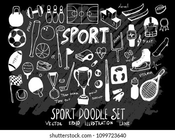 Hand drawn Sketch doodle vector Sport set on Chalkboard