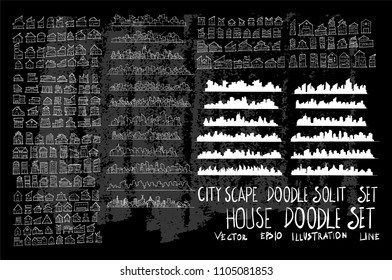Hand drawn Sketch doodle vector line Cityscape element icon set on Chalkboard