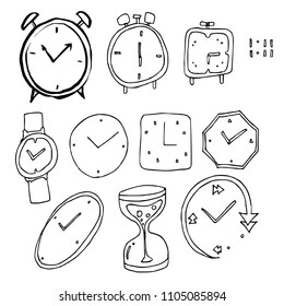 Hand drawn Sketch doodle vector line clock icon element set