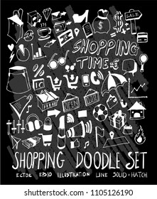 Hand drawn Sketch doodle vector Shopping set on Chalkboard