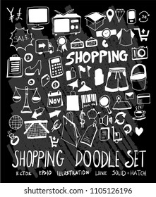 Hand drawn Sketch doodle vector Shopping set on Chalkboard