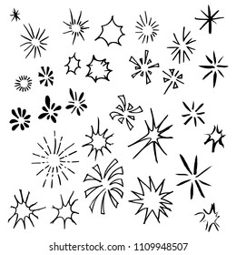 Hand drawn Sketch doodle vector line Burst icon element set