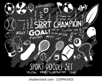 Hand drawn Sketch doodle vector Sport set on Chalkboard