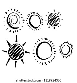 Hand drawn Sketch doodle vector line Sun icon element set