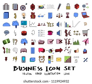 Hand drawn Sketch doodle vector line Business colour icon set on white