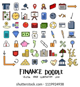 Hand drawn Sketch doodle vector line Finance colour icon set on white