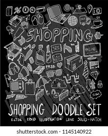Hand drawn Sketch doodle vector Shopping set on Chalkboard